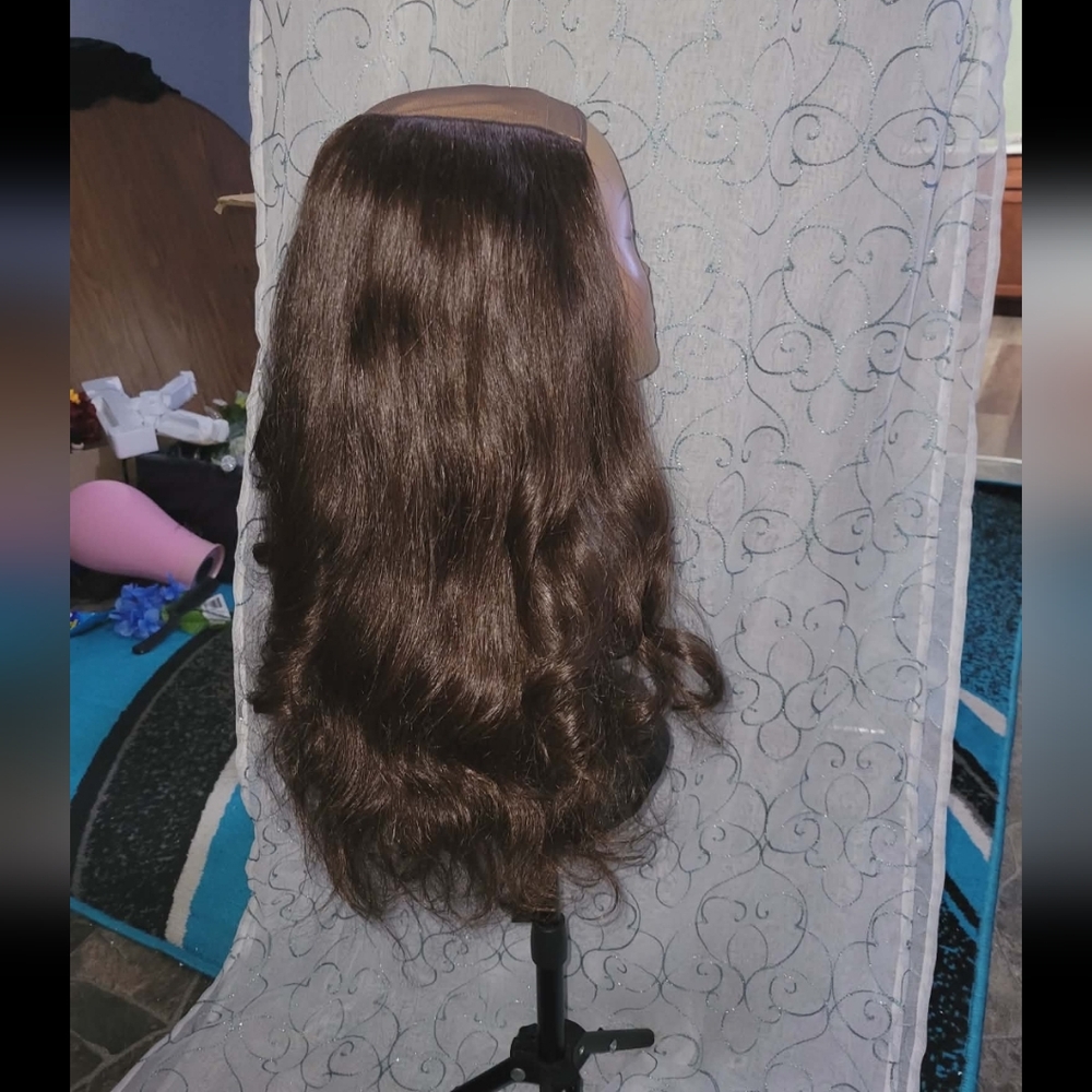 Tiffani Everyday Hat Wig By LU'S Wigs. Medium Brown Color. Human Hair Wig! - Picture 7 of 15